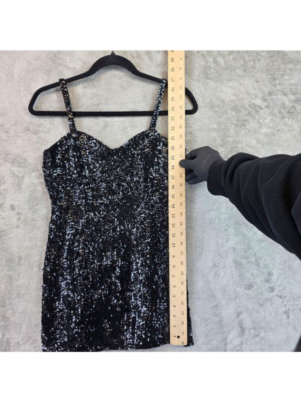 Dress Womens S Black Sequin Sweetheart Strappy Bodycon Mini Party Cocktail - Picture 4 of 8